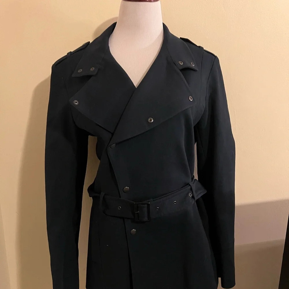 Reiss Navy Blue Moto Jacket Coat, size large - Picture 2 of 6